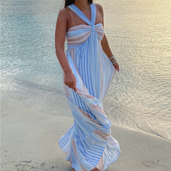 Vici Dresses & Skirts - Vici Angel Island Maxi Dress, flowy, striped in blue, cream and pink. Size small